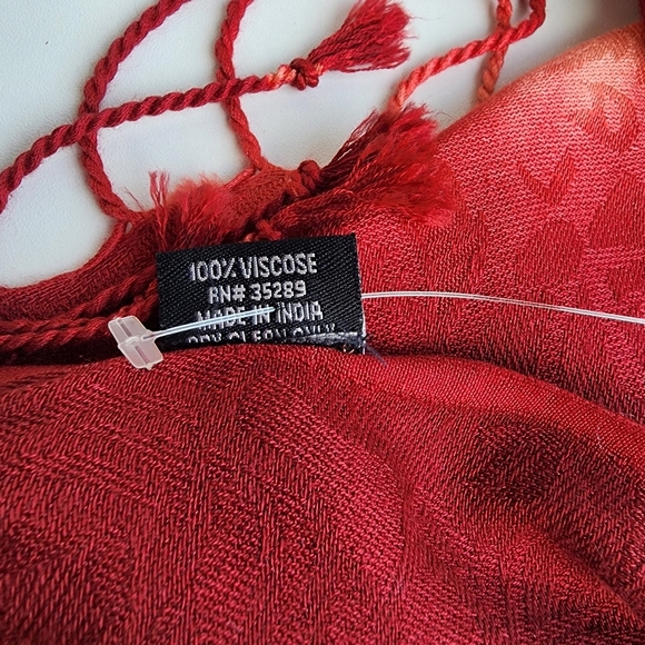 Rachele Burgundy Orange Ombré Scarf Fringe Viscose Soft 77"×28" - Picture 8 of 12